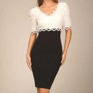 Vintage 90s Scott McClintock Black & Cream Lace Fringe Collar Dress Womens S 4/6